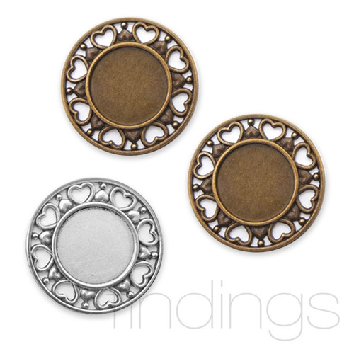 Filigrán srdíčka Lůžko 18mm / Starobronz / 2ks