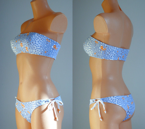 Bikini Bandana Grey/Orange Flowers