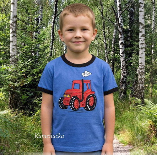 Tričko s červeným traktůrkem - traktor, klučičí