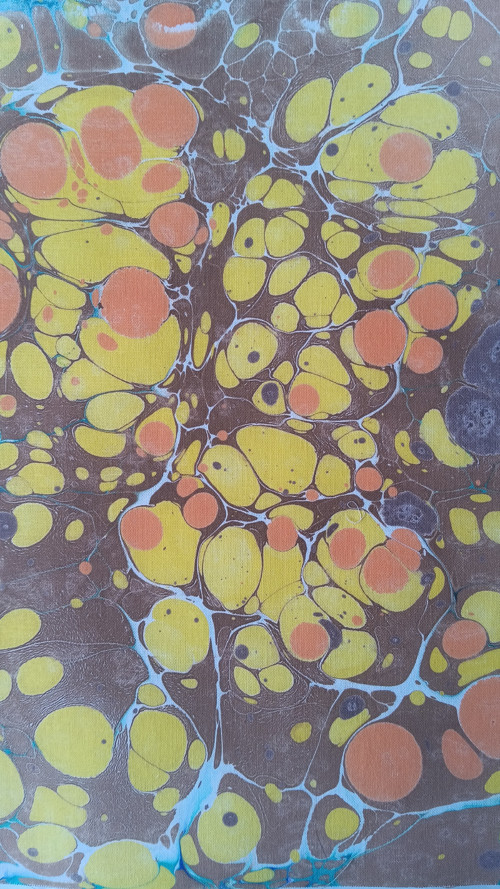 EBRU na plátně - Bubliny oranžové