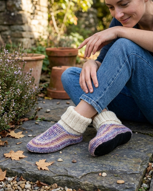 Vlněné ponožkové bačkory dámské