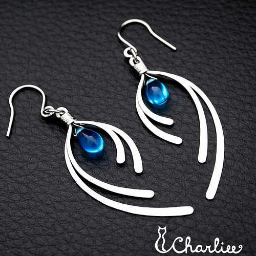 Tepané náušnice - BLUE - ANGEL 2 - chir. ocel — foto 1