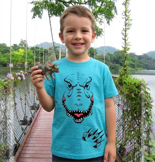 Tričko - dino , drak, dinosaurus, tyrkysové