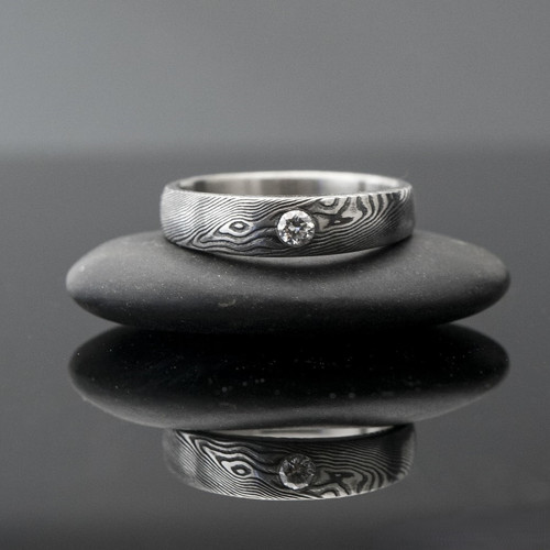Snubní prsten damasteel - SIONA a diamant