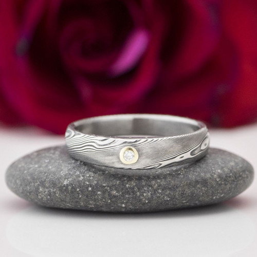 Snubní prsten damasteel SIONA a diamant do zlata