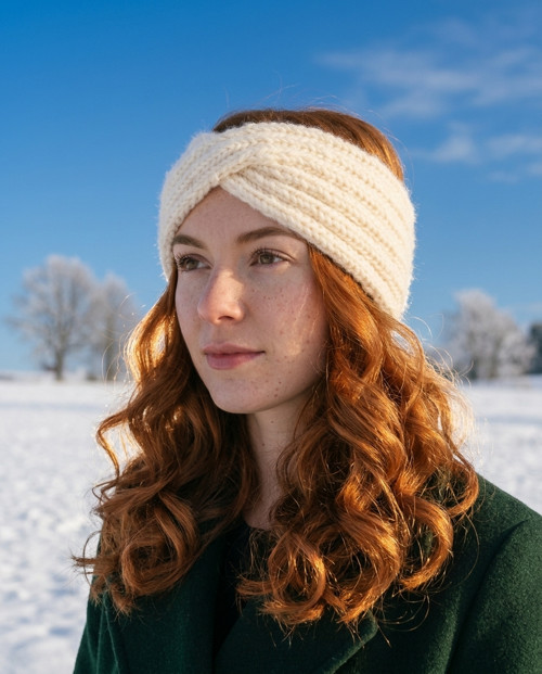Ručně pletená čelenka / Turban – smetanová