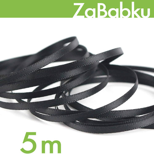 Atlasová stužka 3 mm / Černá / 5 m