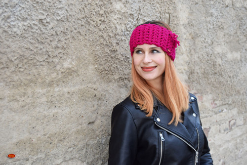 Hřejivá čelenka cyklámen, 70%akryl + 30%vlna