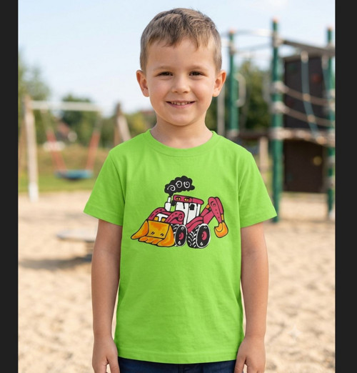 Tričko s bagříkem - bagr, buldozer, auto, zelená