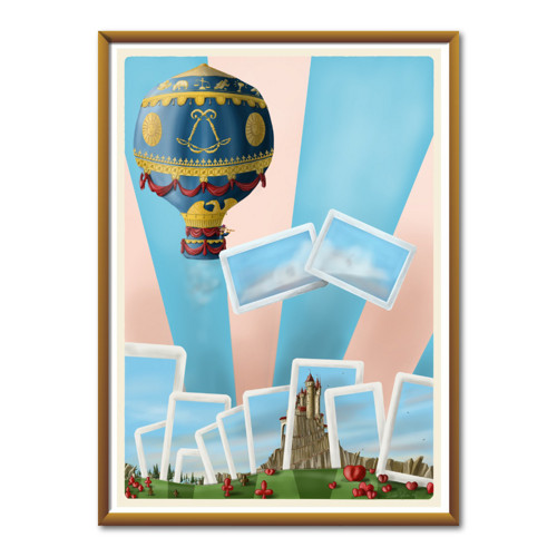 Balón nad zemí Podivna | Autorská ilustrace A3