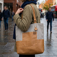 Kožená/lněná shopper taška