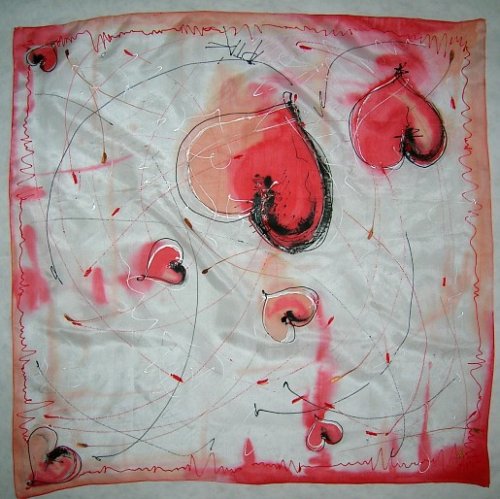 Hedvábný šátek, "SRDCE", 54x 54 cm — foto 2