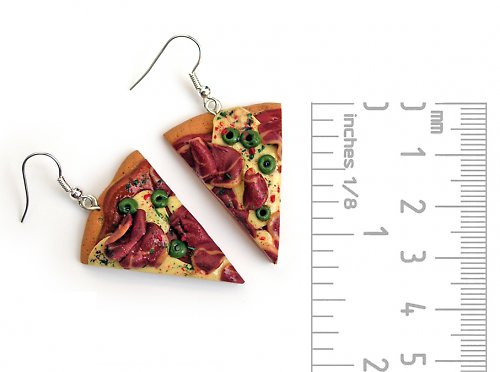 Miniaturní Fimo pizza náušnice — foto 5