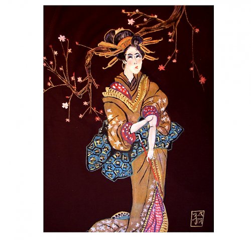 Ručne maľované tričko Geisha III. — foto 2