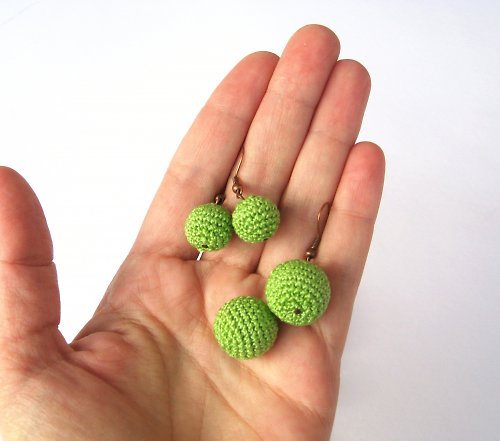 Háčkované náušnice zelené,,MINI BOBULKY,, — foto 2