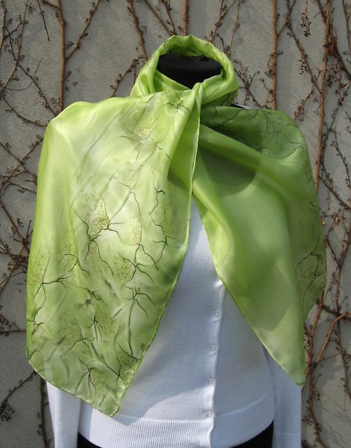 EVEMODE - hedvábný šál "Marble green" — foto 2