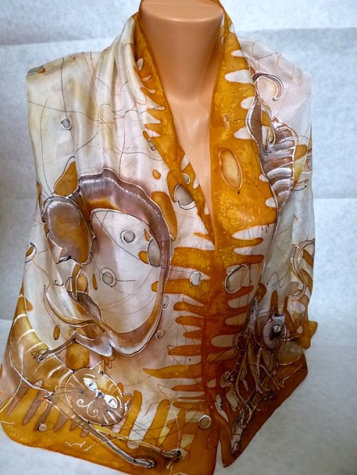 Hedvábný šál "KOČKY", 40x 150 cm — foto 2