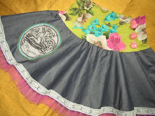 Mini sukně jeans-retro jablka — foto 3