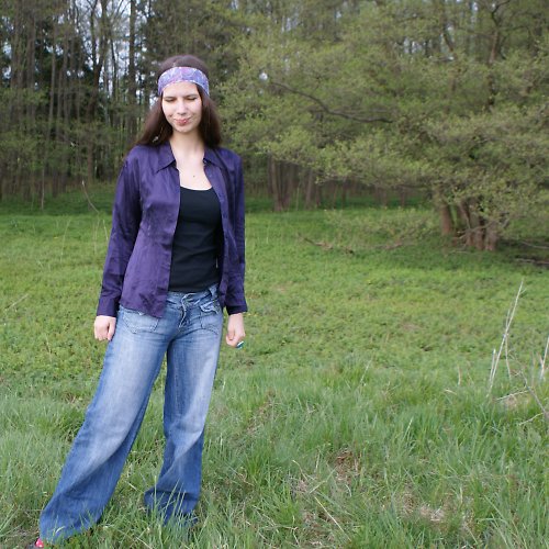 Fialová hippie hedvábná košile — foto 2