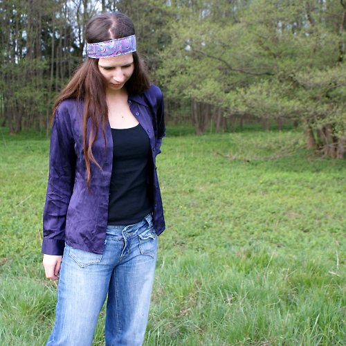 Fialová hippie hedvábná košile — foto 3