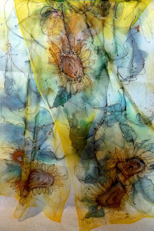 Hedvábný šál, "Slunečnice", 45x 180 cm — foto 5