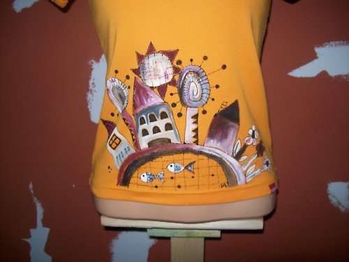Malované triko oranžové-městečko! — foto 2