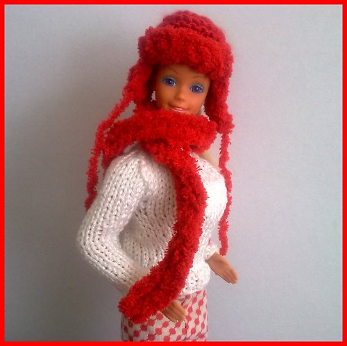 Červená beranice a šála pro Barbie — foto 3