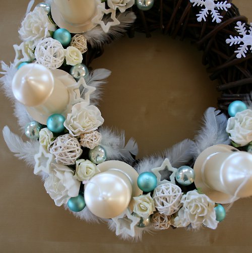 Adventní věneček krémovotyrkysový — foto 4