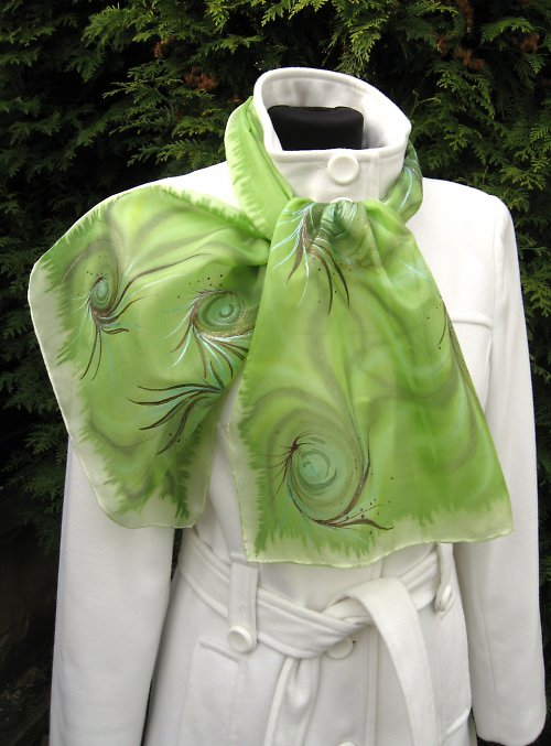 EVEMODE hedvábný šál "Green twisting" — foto 6