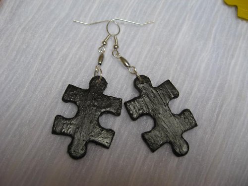 Puzzle- naušnice- tm. hnědá — foto 3