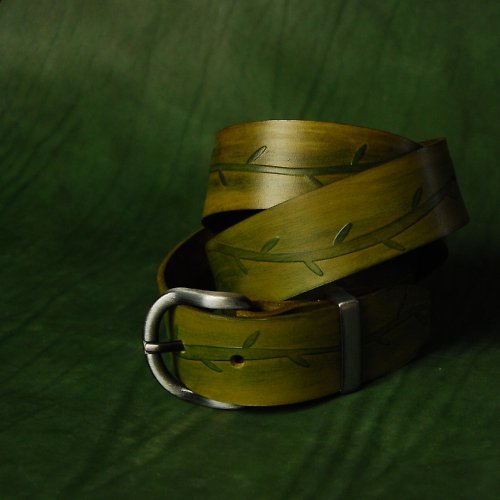 Olivový kožený opasek — foto 2