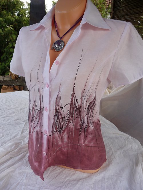 Lněná halenka vínová — foto 4