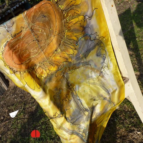 Hedvábný šál, "Slunečnice", 40x 150 cm — foto 2
