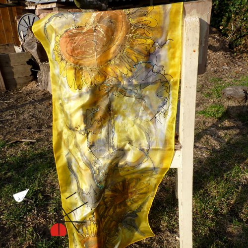 Hedvábný šál, "Slunečnice", 40x 150 cm — foto 4