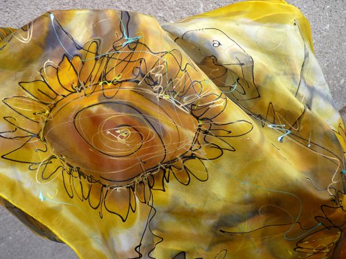 Hedvábný šál, "Slunečnice", 40x 150 cm — foto 5