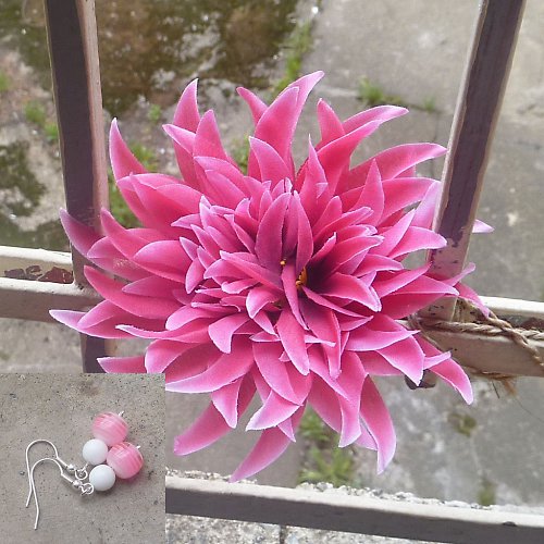 Pink flower (nušnice+gumička/náramek) — foto 4
