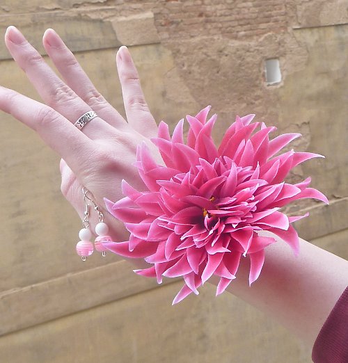 Pink flower (nušnice+gumička/náramek) — foto 5