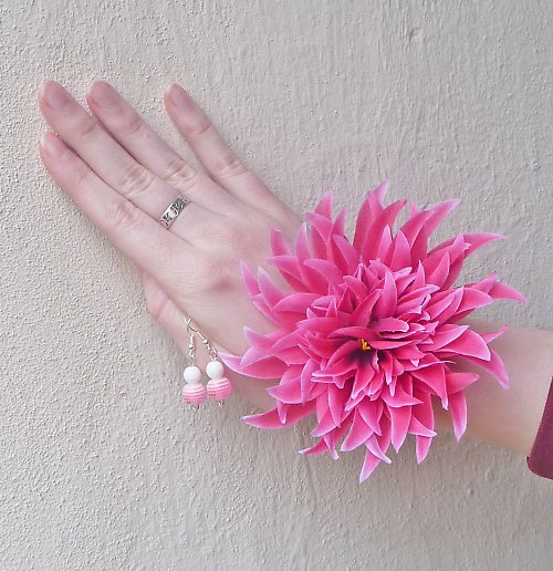Pink flower (nušnice+gumička/náramek) — foto 6