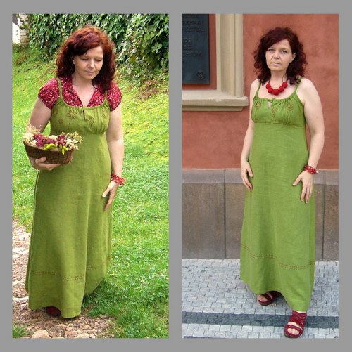 SLEVA 50% :VARIABILNĚ lněné vyšívané šaty Verde — foto 2