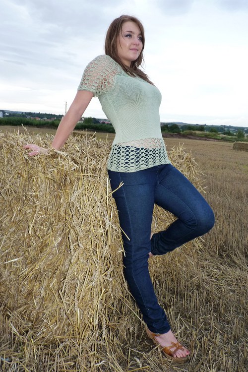 Zelená halenka s háčkováním, vel. 36/38 — foto 3