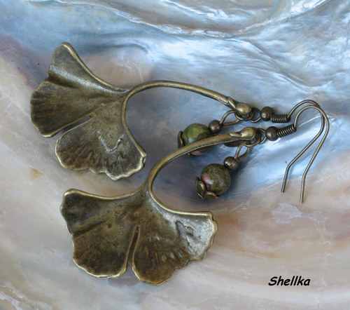 Náušnice ginko s unakitem — foto 3