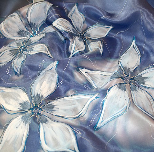 Šála 150x40 cm - Květy v modré — foto 6