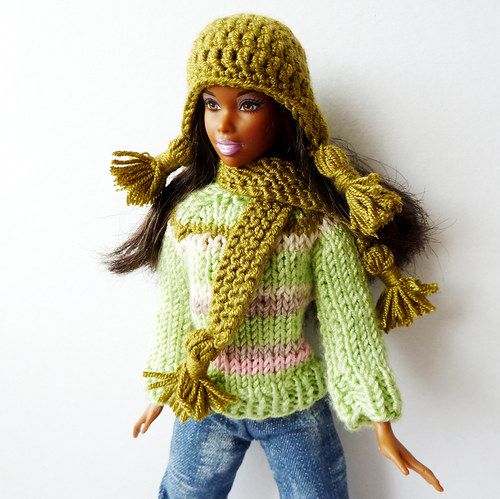 OLIVE ušanka a šála s balbulkami pro Barbie — foto 3