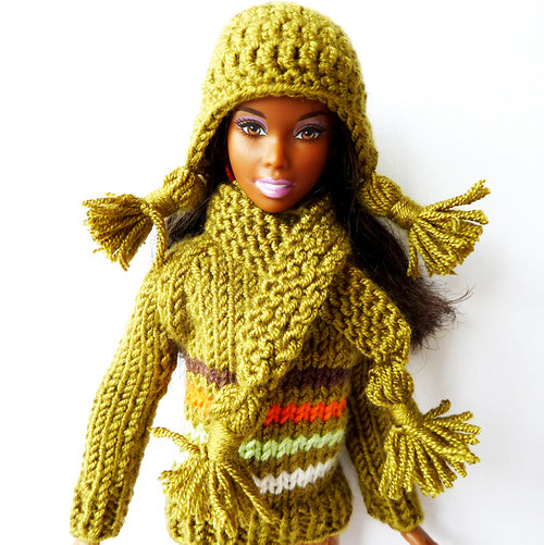 OLIVE ušanka a šála s balbulkami pro Barbie — foto 6