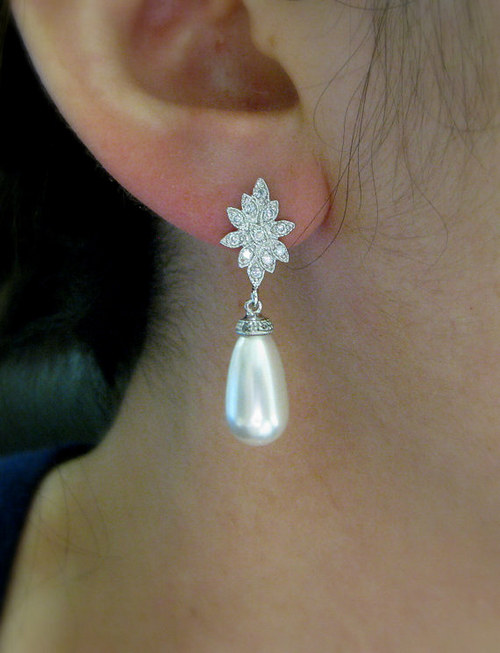 Svadobné náušnice s perlami Swarovski — foto 2