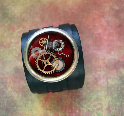 Steampunkový náramek "RED CIRCLE" — foto 2