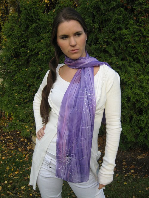 EVEMODE - hedvábný šál "Viola design2" — foto 5