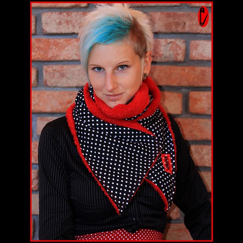 Black polka dot/red minky šála — foto 3