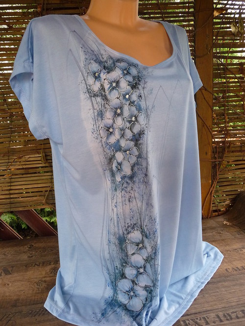Dámské triko-šaty (modré květy,2XL) — foto 2
