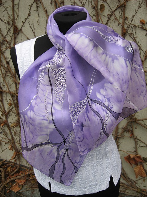 EVEMODE - hedvábný šál "Viola design4" — foto 3